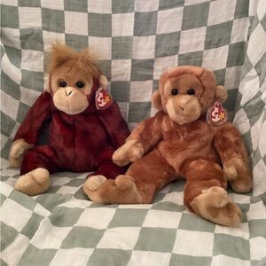 Ty Vintage Beanie Buddy Bongo monkey and Schweetheart orangutan plushies